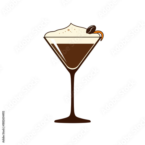 Espresso Martini Cocktail with Coffee Bean and Orange Peel Garnish