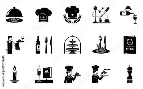 Fine Dining Icons - Gourmet & Restaurant Silhouette Set