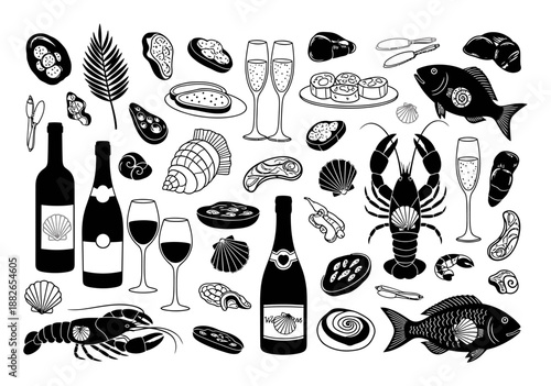 Beach Wedding Illustration - Wine, Seafood & Romance