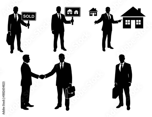 Real Estate Broker Vector Icons - Minimalist Silhouette