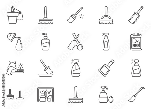 Cleaning Icons Set - Minimalist Linear Vector Illustration