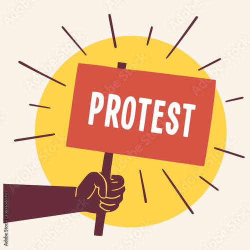 Hand holding protest banner symbol activist flat color vector illustration template design