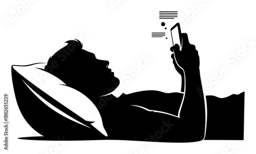 Man on Pillow Reading Smartphone - Minimalist Vector