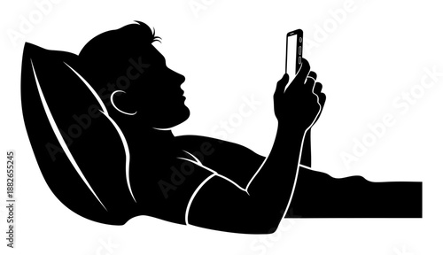 Man on Pillow Reading Smartphone - Minimalist Vector