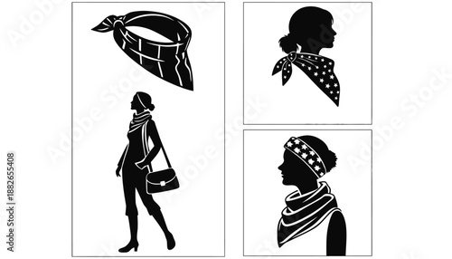 Black silhouettes of people wearing bandanas and scarves in various styles