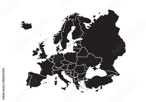  Europe with countries Map black