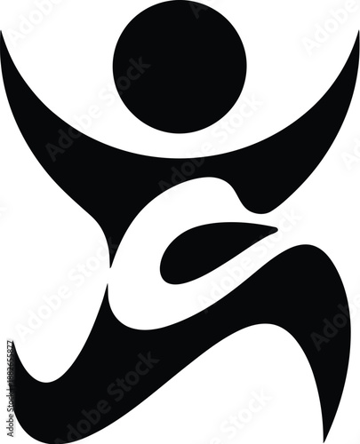 Abstract fitness logo with dynamic human figure representing movement and active lifestyle
