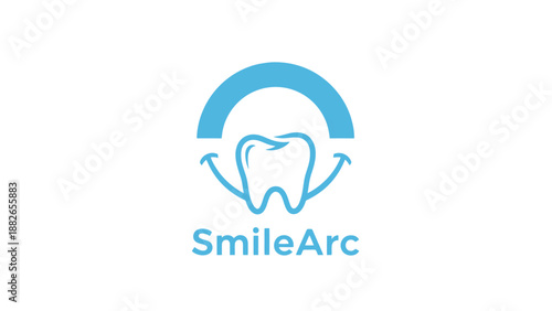 SmileArc logo design with tooth and curved lines.