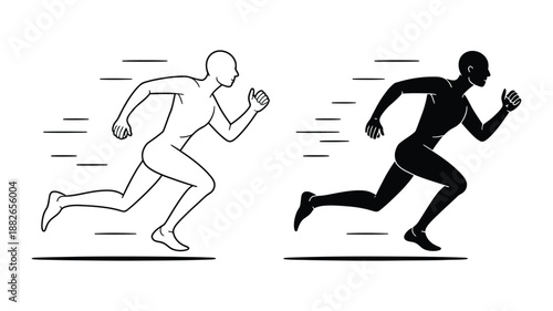 Running silhouettes with motion lines representing speed, competition and athletic performance
