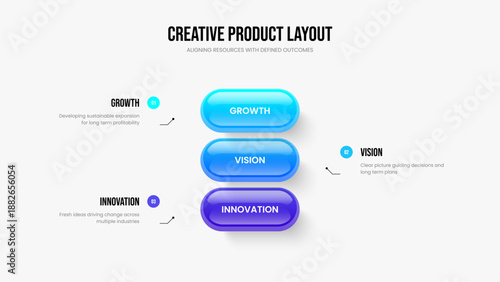 Advertising Planning Frame Design Vector Illustration. Investor Plan 3 Element Diagram Slide Template. Enterprise Briefing Three Step Infographic Presentation Layout.