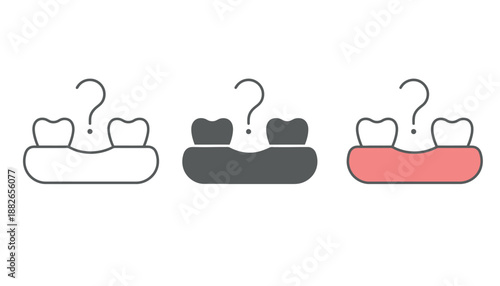 Dental icons with question marks on teeth and gums