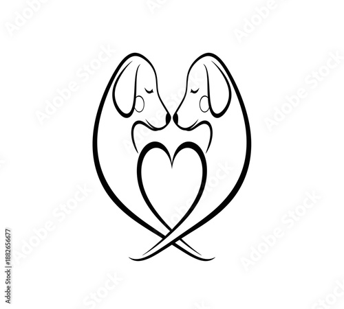 Cute cartoon ice cream cone and fish icon vector illustration in a pink heart shape for a romantic Valentine Day card design symbol