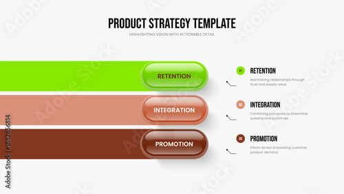 Business Development Presentation Layout Vector Illustration. Sales Briefing 3 Step Infographic Frame Template. Marketing Performance Three Element Diagram Slideshow Design.