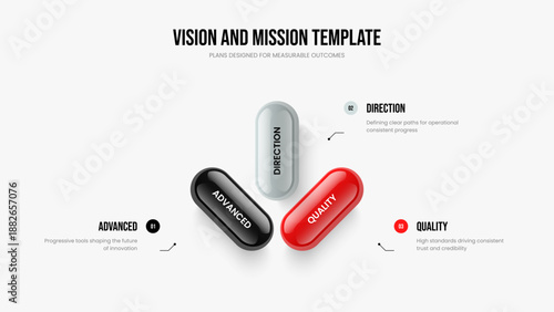 Service Visualization Three Step Infographic Presentation Layout. Business Growth 3 Element Diagram Frame Design. Marketing Launch Slide Template Vector Illustration.