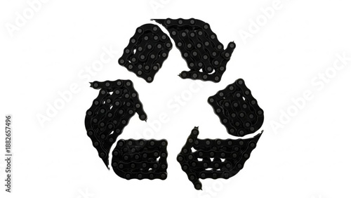 Recycling symbol made of small objects in a circular arrangement