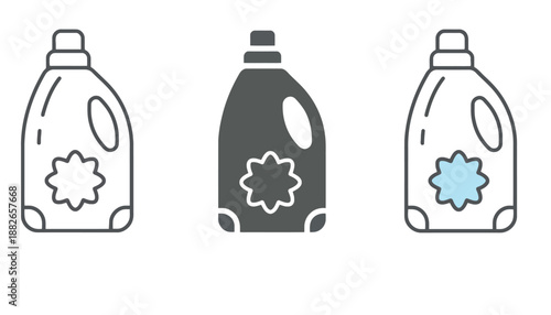 Three laundry detergent bottles with different colored labels on a white background