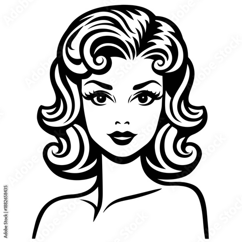 rockabilly girl hair icon silhouette illustration for vintage fashion and retro design