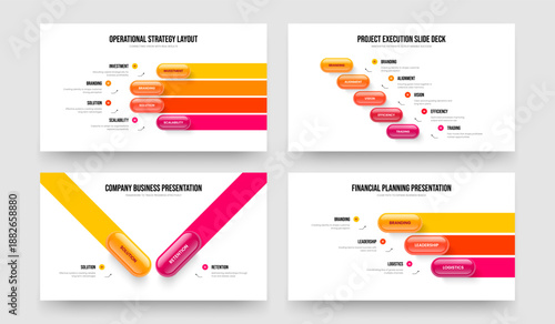 Marketing Proposal Four Five Two Three Step Diagram Slide Layout Vector Illustration Set. Corporate Performance 4 5 2 3 Option Infographic Presentation Template Collection.