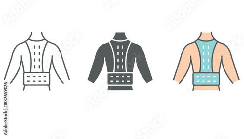 Three different views of posture corrector braces for back support