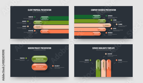 Marketing Briefing Four Five Two Three Step Infographic Frame Design Vector Illustration Bundle. Business Planning 4 5 2 3 Element Diagram Slideshow Layout Set.