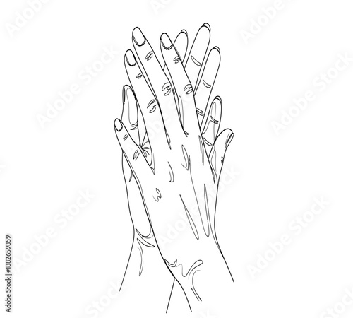 An abstract medical illustration features a bunch of isolated human hands and nails with x-ray bone anatomy in blue over a white background like a medicine plant or tree