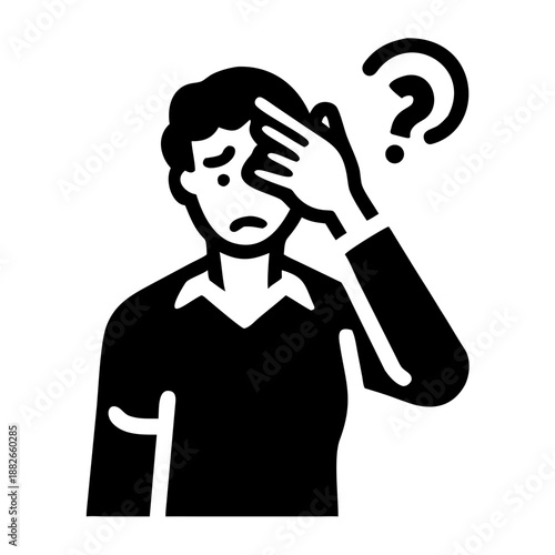 one hand on forehead thinking icon silhouette illustration for gesture and pondering design