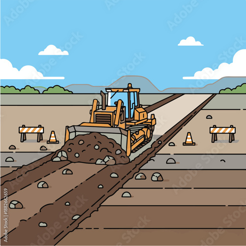 Bulldozer on a road construction site.