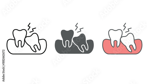 A set of dental icons illustrating tooth pain and gum issues