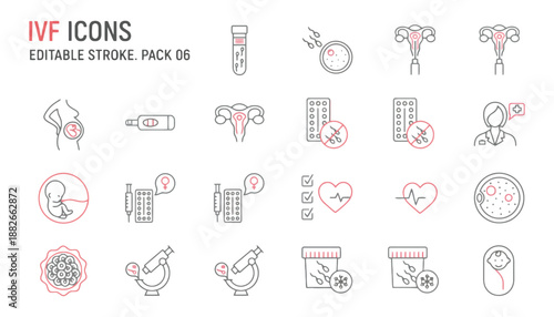 A collection of IVF icons in editable stroke style for medical purposes