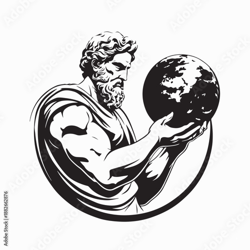 Greek goddess atlas holding the globe logo vector isolated on white background