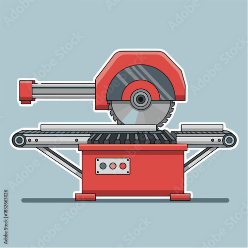 Red circular saw machine tool equipment.