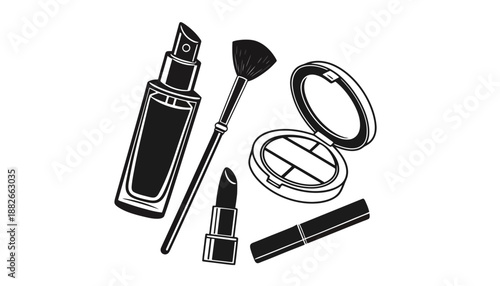 A collection of makeup products on a white background