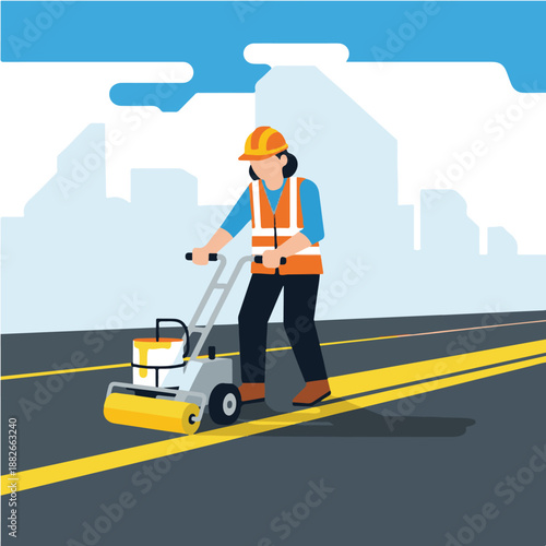 Woman operating road construction machine.