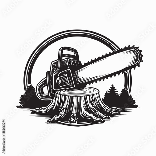Chainsaw Vector Logo Design Isolated on White Background