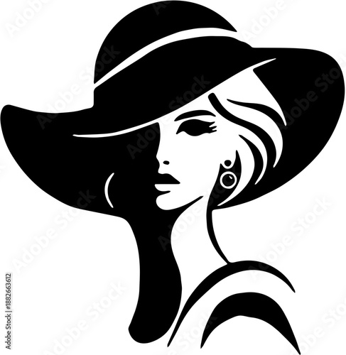 Silhouette face woman with hat vector illlustration design 
