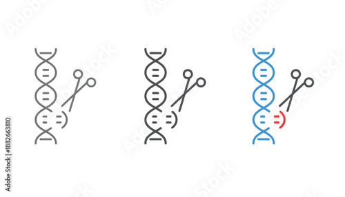An illustration of DNA helices and scissors representing genetic editing