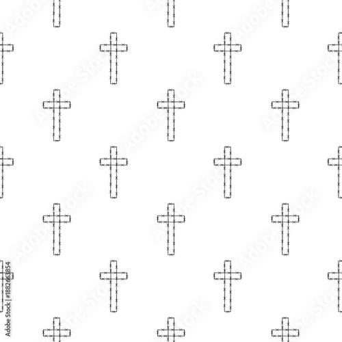 Christian cross Barbed wire seamless pattern isolated on white background