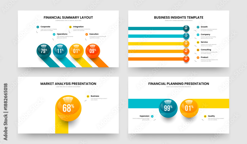 Fototapeta premium Digital Performance Four Five One Two Step Chart Slideshow Template Vector Illustration Collection. Business Growth 4 5 1 2 Element Infographic Presentation Layout Set.