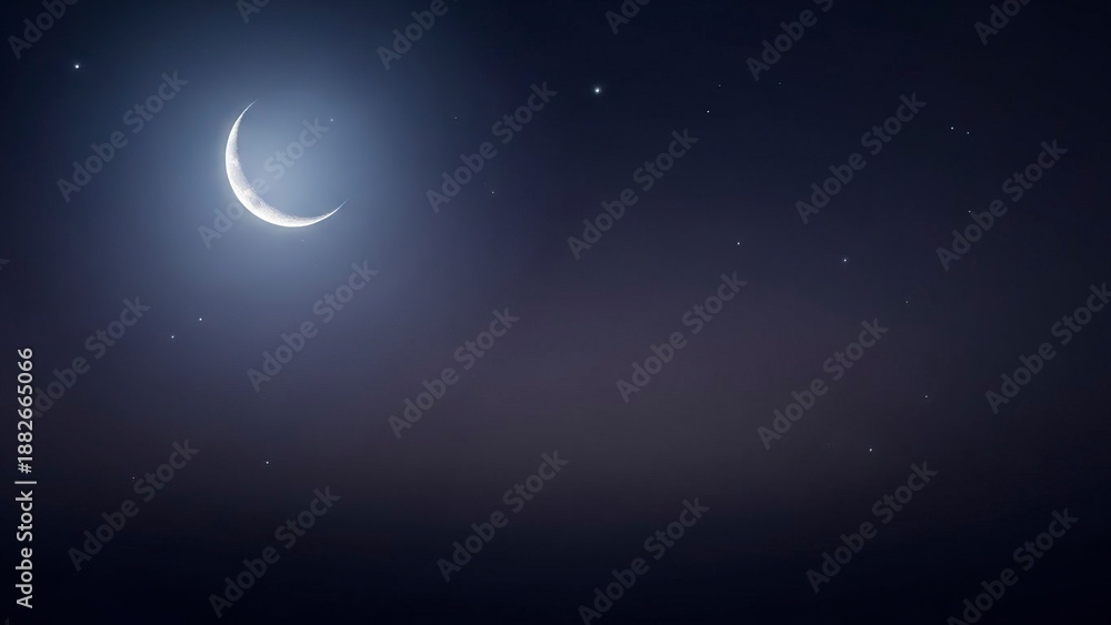 Fototapeta premium Crescent moon in a dark sky speckled with scattered stars