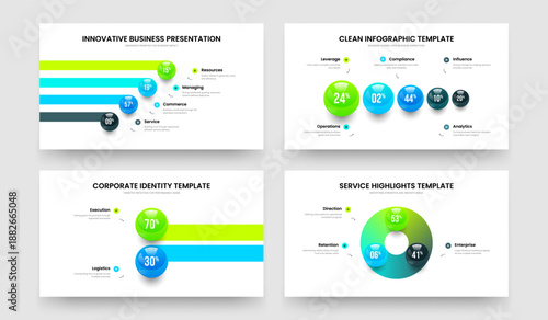 Professional Innovation Four Five Two Three Option Diagram Slide Layout Vector Illustration Bundle. Business Profile 4 5 2 3 Element Chart Slideshow Design Collection.