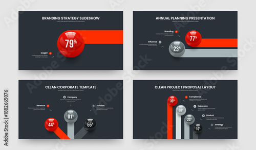 Digital Plan 1 2 3 4 Element Diagram Slide Template Bundle. Company Analysis One Two Three Four Option Infographic Slideshow Design Vector Illustration Set.