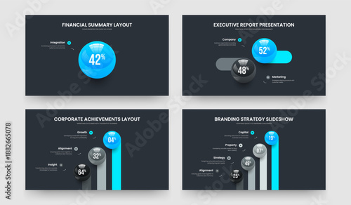 Consulting Growth One Two Three Four Step Diagram Slide Layout Vector Illustration Collection. Visual Performance 1 2 3 4 Option Infographic Slideshow Template Bundle.