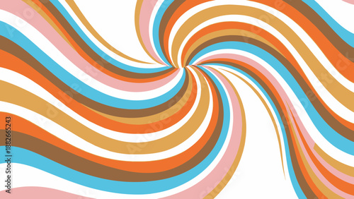 Vibrant Retro Swirl Pattern with Colorful Stripes and Optical Illusion Vortex Effect