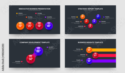 Professional Plan Four Five Two Three Element Infographic Slideshow Layout Vector Illustration Collection. Company Insight 4 5 2 3 Option Diagram Presentation Design Set.