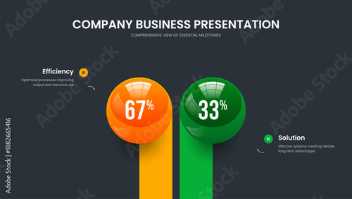 Modern Briefing Frame Template Vector Illustration. Project Innovation Two Element Infographic Slideshow Layout. Business Performance 2 Step Diagram Presentation Design.