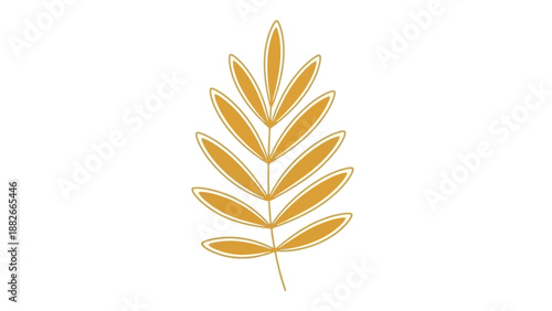 Elegant Golden Palm Leaf Vector Illustration on White Background, Minimalist Botanical Design