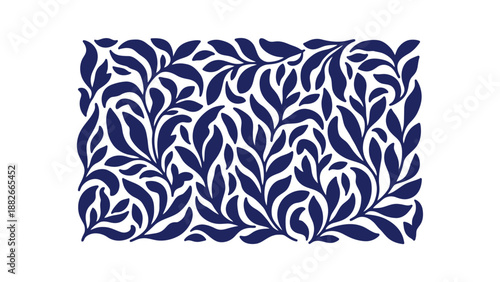 Elegant Navy Blue Organic Foliage Pattern on White Background, Seamless Vector Design