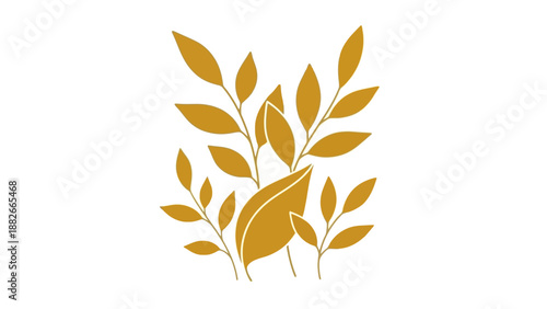 Elegant Golden Floral Branches with Leaves Vector Illustration, Decorative Botanical Design Element