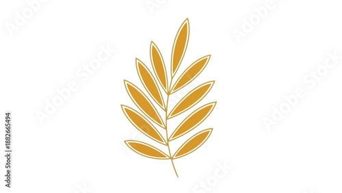 Elegant Golden Abstract Leaf Branch Silhouette on White Background, Minimalist Botanical Design