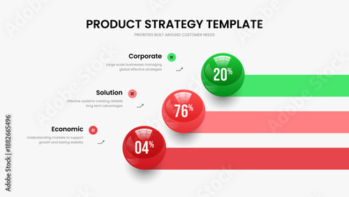 Market Performance 3 Element Diagram Frame Layout. Product Briefing Three Option Infographic Slide Template. Financial Forecast Slideshow Design Vector Illustration.